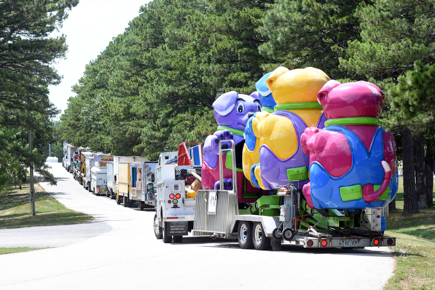 BIG C’s Enterprise carnival rides and support trailers arrived Sunday.